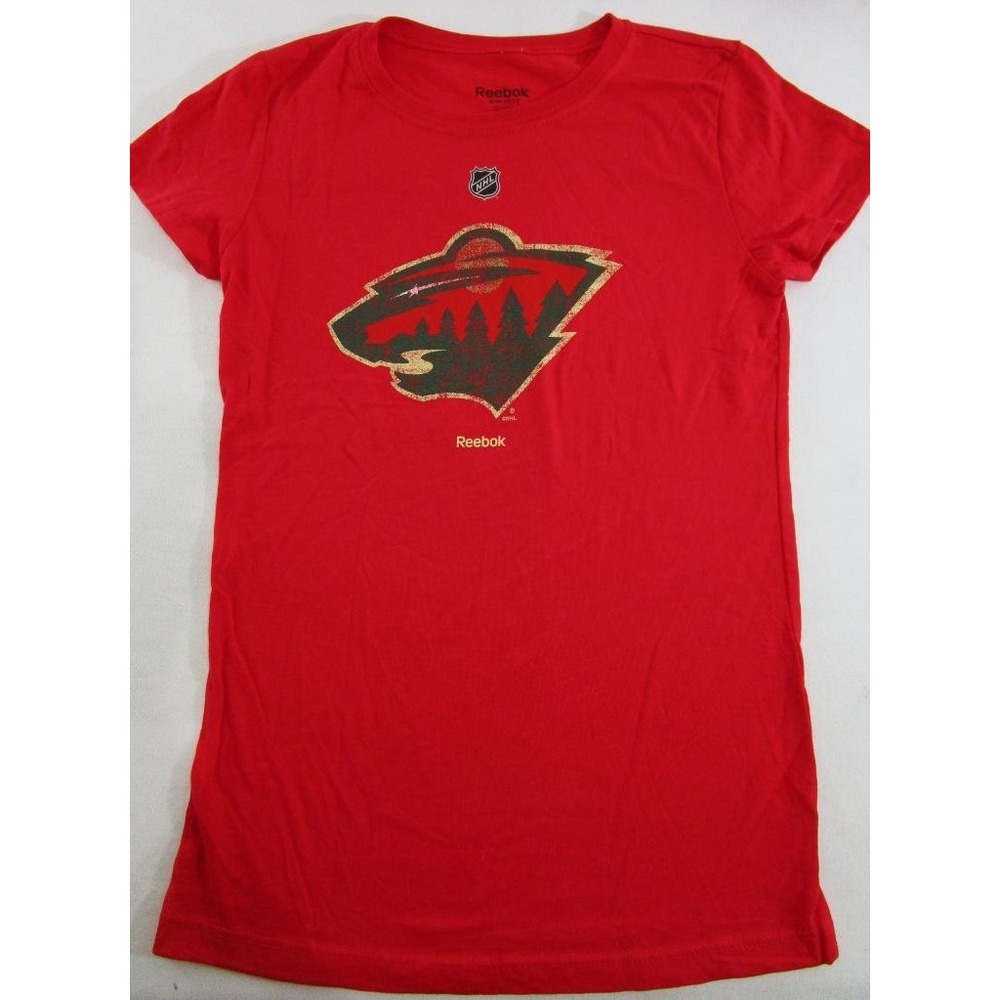 Reebok Girl's Medium Minnesota Wild NHL Hockey T-Shirt Tee TShirt Top NEW